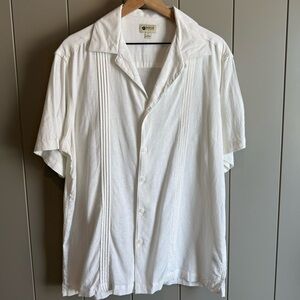 Haggar Men’s White Linen Blend Camp Collar Shirt Size L Untucked